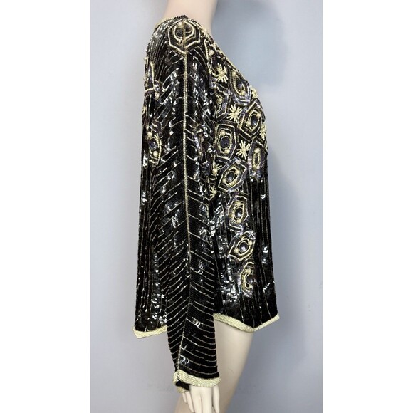 Vtg Oleg Cassini Sparkly Beaded Sequin Jacket Embellished Pearls Open Front Sz L - Picture 13 of 16